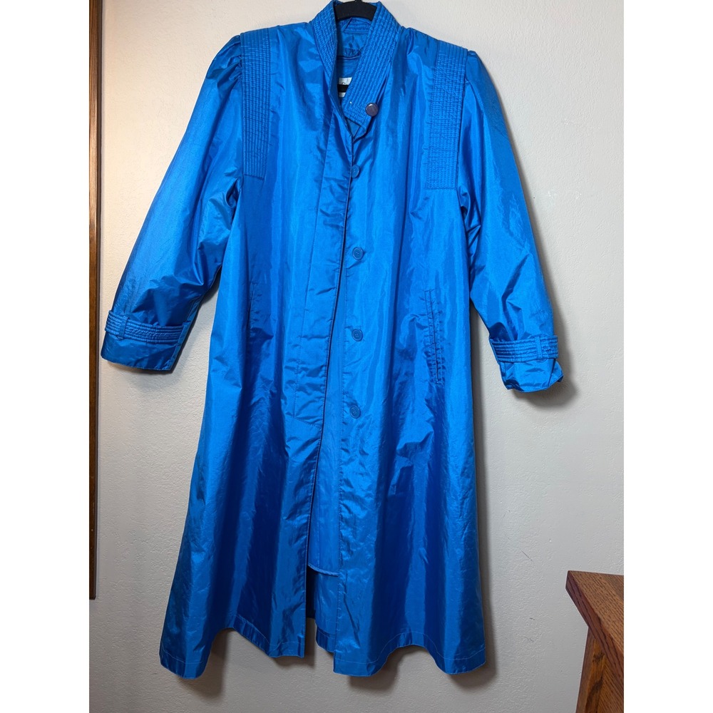 Vintage Cambridge Electric Blue Quil Trench Coat Size 12 Longline zip out liner.